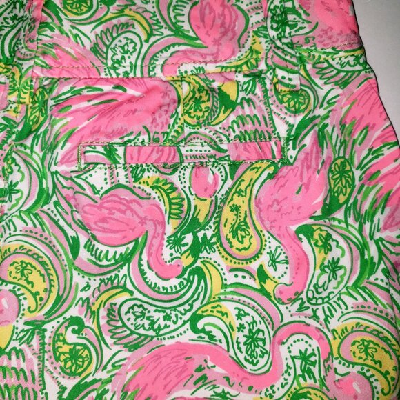 Lilly Pulitzer Callahan Shorts Size 00 Pink Green Flamingos Hot Wings Resort - Picture 7 of 12